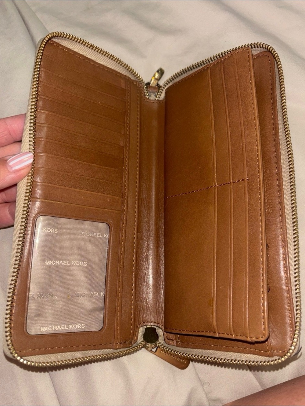 Michael Kors Beige and Brown MK Signature Shoulder Bag with Tassel & wallet - Picture 7 of 11